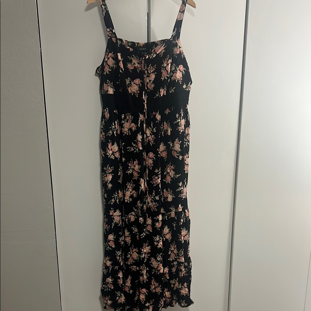 Torrid Black and Pink Floral Maxi Dress